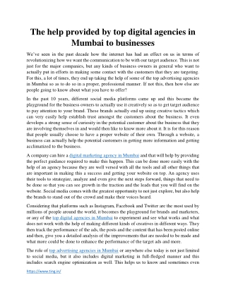 The help provided by top digital agencies in Mumbai to businesses