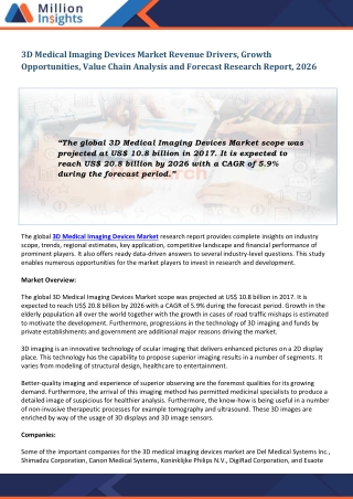 3D Medical Imaging Devices Market