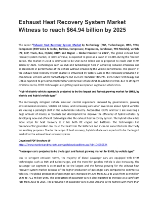 Exhaust Heat Recovery System Market Witness to reach $64.94 billion by 2025