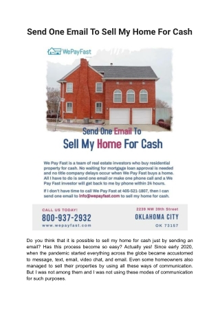 Send One Email To Sell My Home For Cash