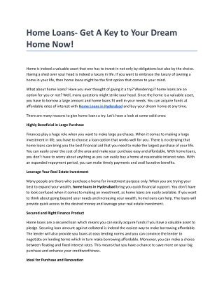 Home Loans- Get A Key to Your Dream Home Now!