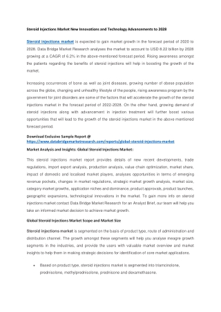 Steroid Injections Market New Innovations and Technology Advancements to 2028