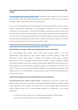 Chromatography Data Systems (CDS) Market Rising Trends and New Technologies Research 2022 to 2028