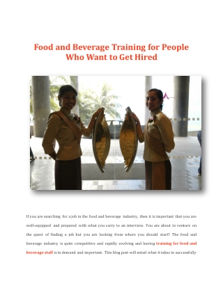 Food and Beverage Training for People Who Want to Get Hired