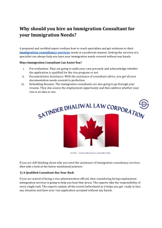 Why should you hire an Immigration Consultant for your Immigration Needs