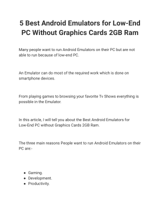 5 Best Android Emulators for Low-End PC Without Graphics Cards 2GB Ram