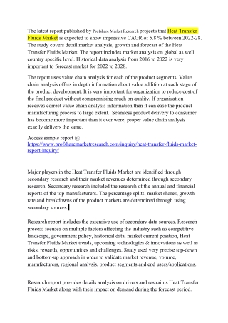 Asia-Pacific is estimated to show highest growth rate for Heat Transfer Fluids M