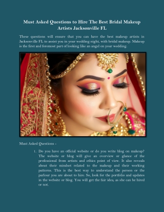 Must Asked Questions to Hire The Best Bridal Makeup Artists Jacksonville FL