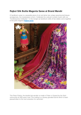 Rajkot Silk Buttis Magenta Saree at Brand Mandir