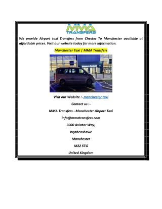 Manchester Taxi  MMA Transfers