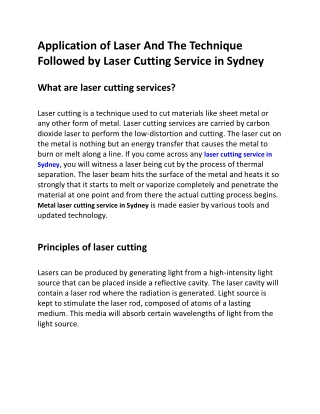 Laser Cutting Service in Sydney