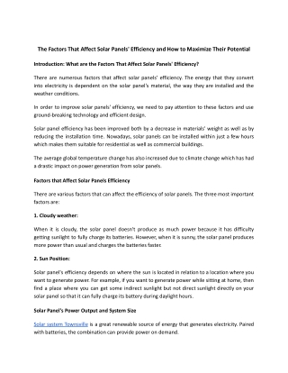 The Factors That Affect Solar Panels' Efficiency and How to Maximize Their Poten
