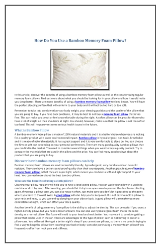 How Do You Use a Bamboo Memory Foam Pillow