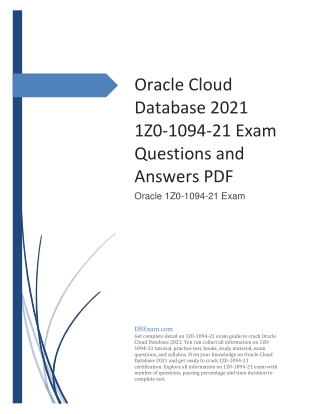 Oracle Cloud Database 2021 1Z0-1094-21 Exam Questions and Answers PDF