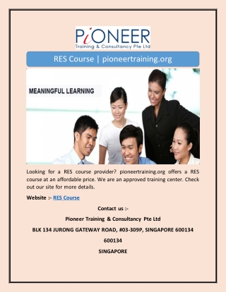 RES Course | pioneertraining.org