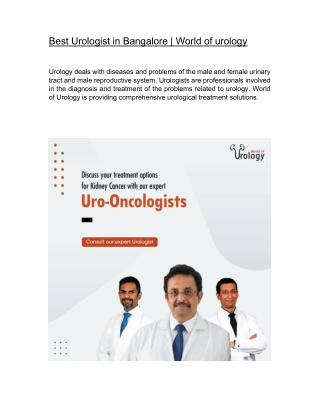 Best Urologist in Bangalore | Worldofurology