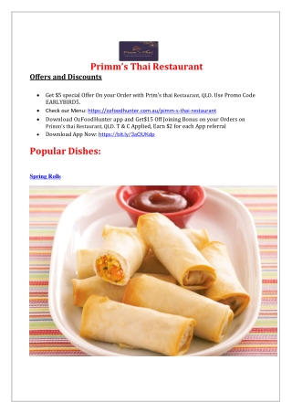$5 off - Pimm's Thai Restaurant Boondall Menu, QLD