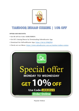 Tandoor Indian Cuisine EARLYBIRD5