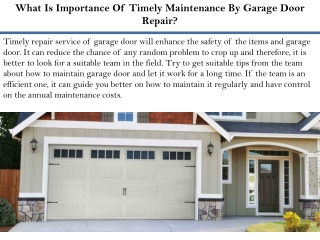 What Is Importance Of Timely Maintenance By Garage Door Repair?