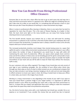 How You Can Benefit From Hiring Professional Office Cleaners