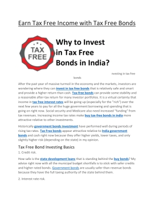 Earn Tax Free Income with Tax Free Bonds