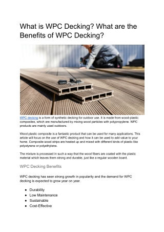 What is WPC Decking? What are the Benefits of WPC Decking?