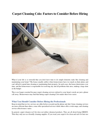 Carpet Cleaning Colo - Factors to Consider Before Hiring