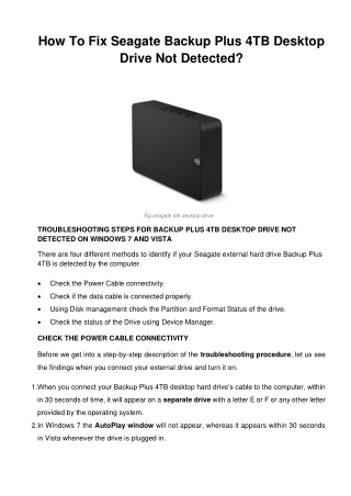 How To Fix Seagate Backup Plus 4TB Desktop Drive Not Detected?