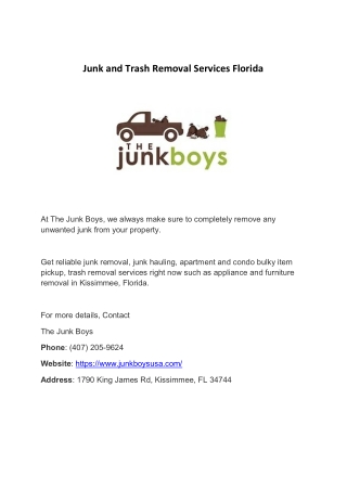 Junk and Trash Removal Services Florida