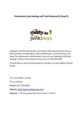 Professional Junk Hauling and Trash Removal St Cloud FL