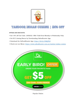 Tandoor Indian Cuisine EARLYBIRD5