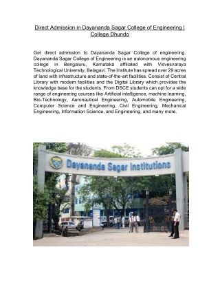Direct Admission in Dayananda Sagar College of Engineering | College Dhundo