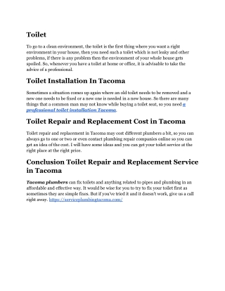 Need Help To Toilet Repair & Replacement In Tacoma WA