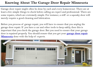 Knowing About The Garage Door Repair Minnesota