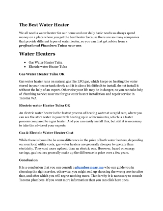 Tacoma Plumbers Guide You In Choosing The Right Water Heater
