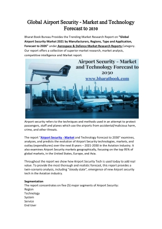 Global Airport Security - Market and Technology Forecast to 2030