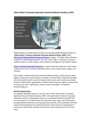 Qatar Water Treatment Specialty Chemicals Market Analysis, 2020