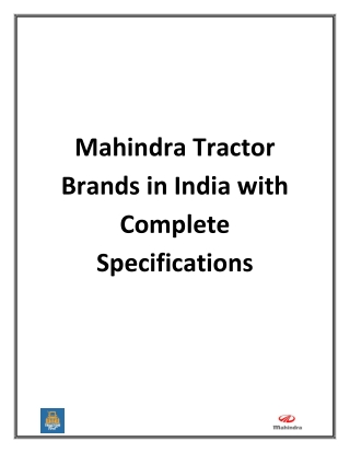 Mahindra Tractor Brands in India with Complete Specifications