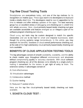 Top five Cloud Testing Tools