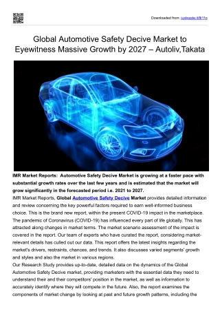 Global Automotive Safety Decive Market to Eyewitness Massive Growth by 2027
