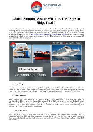 Global Shipping Sector What are the Types of Ships Used