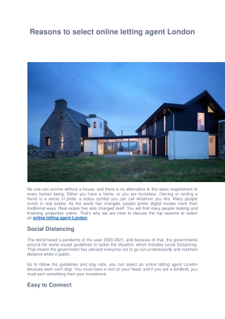 Reasons to select online letting agent London