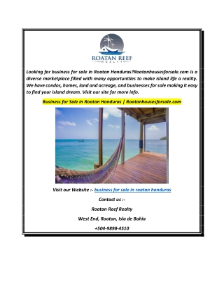 Business for Sale in Roatan Honduras  Roatanhousesforsale.com