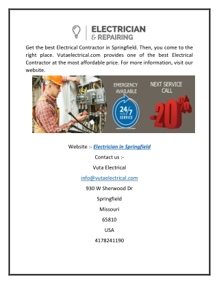 Electrician in Springfield  Vuta Electrical