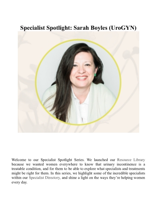 Specialist Spotlight Sarah Boyles (UroGYN)