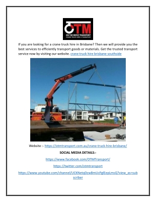 crane truck hire brisbane southside  Otmtransport.com