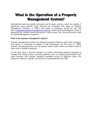 What is the Operation of a Property Management System