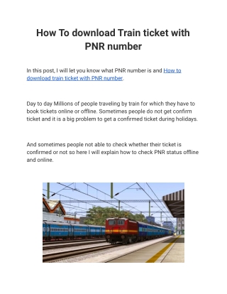 How To download Train ticket with PNR number