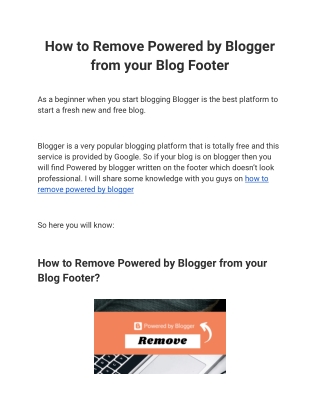 How to Remove Powered by Blogger from your Blog Footer
