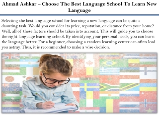 Ahmad Ashkar – Choose The Best Language School To Learn New Language